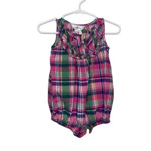 Ralph Lauren Baby Girls Pink & Green Plaid Sleeveless Romper 6M